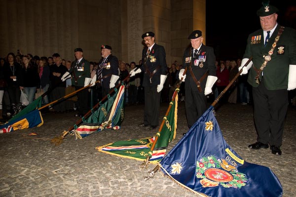 Combined Irish Regiments Association at the Last Post Ceremony, Ypres, October 2007, the standard of the Leinster Regiment Association in the forefront